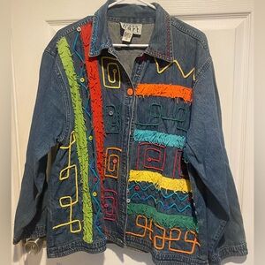 Denim Jacket with Colorful Embroidery